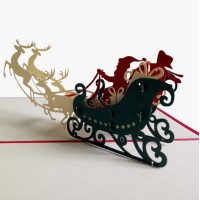 Handmade 3d Popup Christmas Card Flying Reindeer Santa Claus Greeting Card Night Express Gift Delivery Silent Night Eve Lapland Mythology Party Invitation